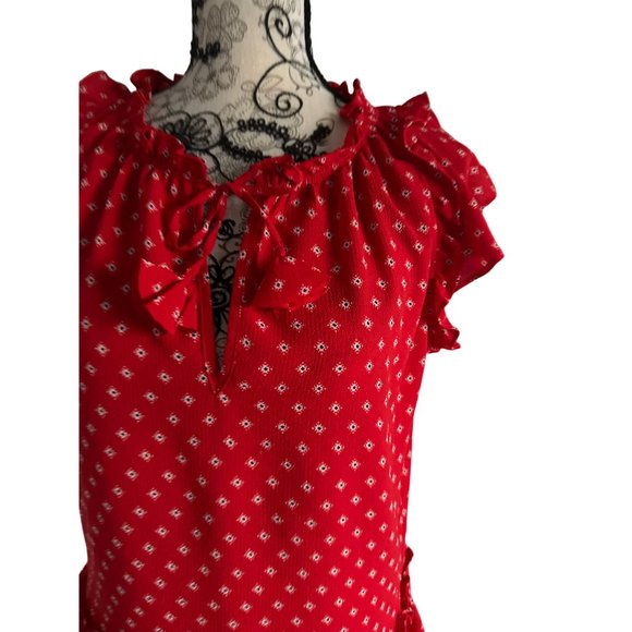 MISA Red Ruffle Trim Blouse Top Size Medium - Picture 2 of 5